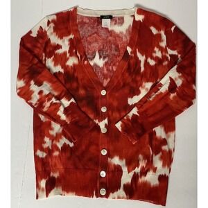 J. Crew Womens S Red Tie Dye V-Neck 3/4 Sleeves Button Front Cardigan Sweater